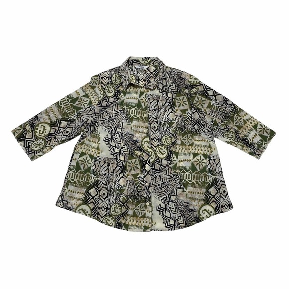 ALIA Multicolored Boho Aztec Print Long Sleeve Button Down Blouse - Picture 1 of 12